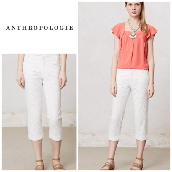 Anthropologie Pants - ANTHROPOLOGIE Charlie Eyelet White Crops Pants O37